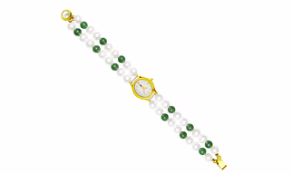Sri Jagdamba Pearls Classic Green Pearl Watch