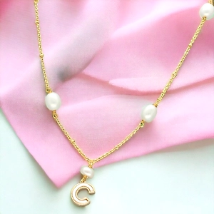 C Alphabetic Pearl Pendant Set