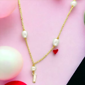 I Alphabetic Pearl Pendant Set