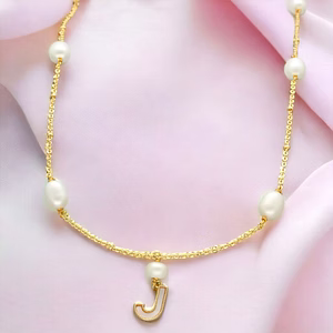J Alphabetic Pearl Pendant Set