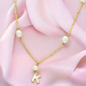 K Alphabetic Pearl Pendant Set