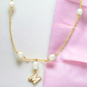 M Alphabetic Pearl Pendant Set