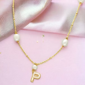 P Alphabetic Pearl Pendant Set