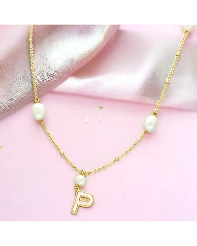 P Alphabetic Pearl Pendant Set-JPJAN-24-045