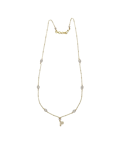 P Alphabetic Pearl Pendant Set-White-1