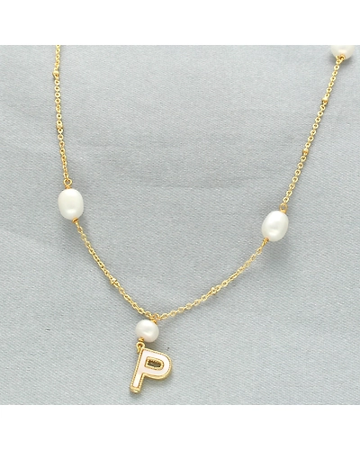 P Alphabetic Pearl Pendant Set-White-2
