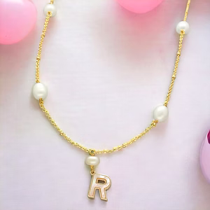 R Alphabetic Pearl Pendant Set