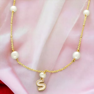 S Alphabetic Pearl Pendant Set
