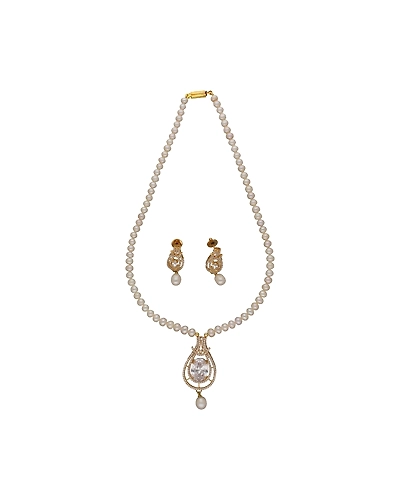 Dazzle Pearl Necklace Set-White-1