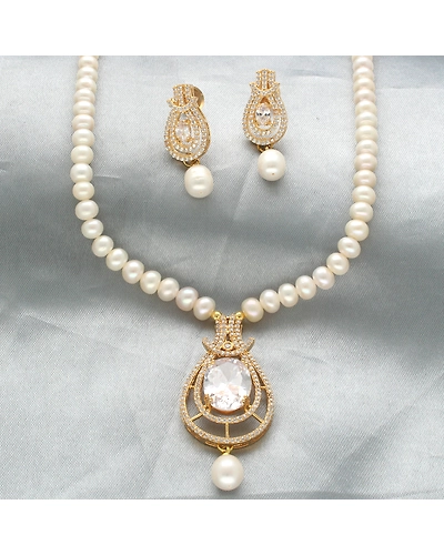 Dazzle Pearl Necklace Set-White-2