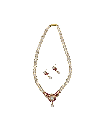 Twinkle Pearl Necklace Set-White-1