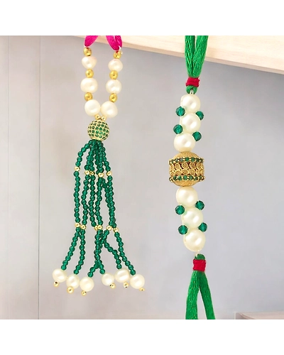 Shining Designer Pearl Rakhis for Bhaiya and Bhabi-PBBR-02