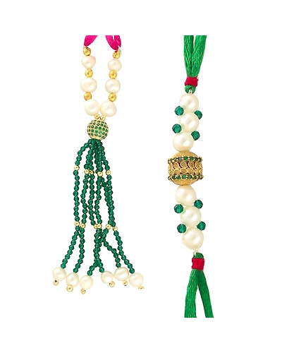 Shining Designer Pearl Rakhis for Bhaiya and Bhabi-White-2