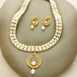 spectacular dual line pearl necklace set