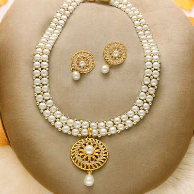picturesque dual line pearl necklace set