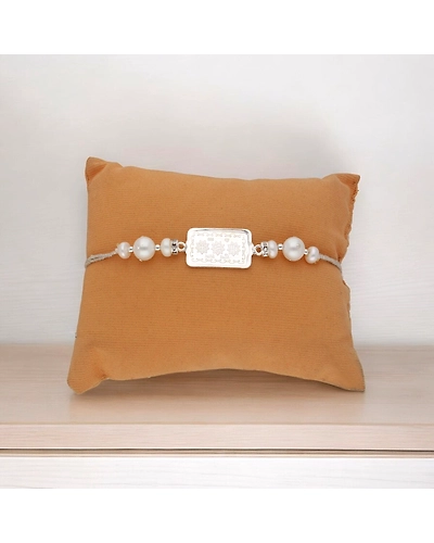 Pure Silver Designer OM Shree Swastik Rakhi-White-1