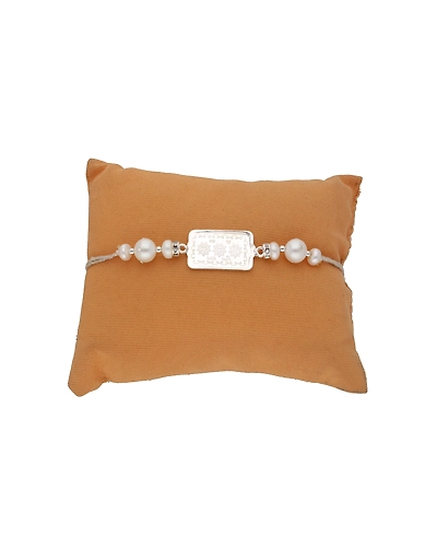 Pure Silver Designer OM Shree Swastik Rakhi-White-4