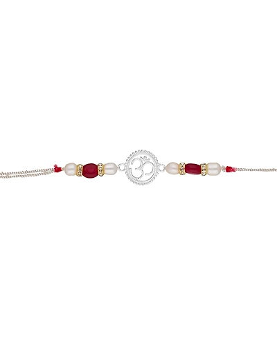 Sacred Om Designer Silver Rakhi-White-2
