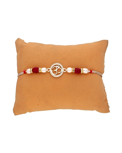 Sacred Om Designer Silver Rakhi-White-3