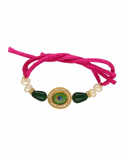 Mayur Pankh Pearl Rakhi For Brother-White-1