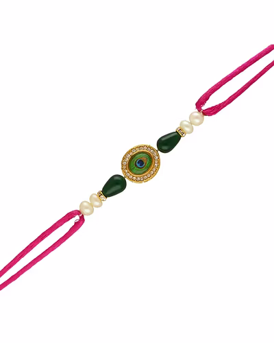 Mayur Pankh Pearl Rakhi For Brother-White-2