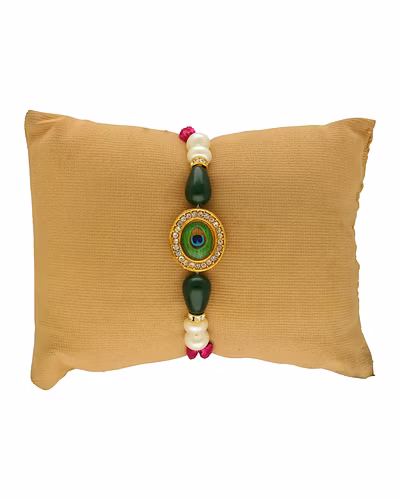 Mayur Pankh Pearl Rakhi For Brother-White-3