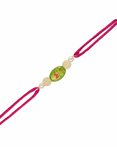 Dharohar Pearl Rakhi For Brother-White-2