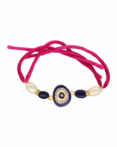 EvilEye Luxe Pearl Rakhi For Brother-White-1