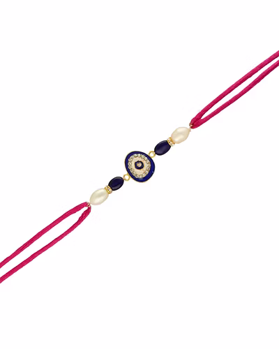 EvilEye Luxe Pearl Rakhi For Brother-White-2