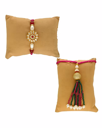 Pearl of Protection Bhaiya Bhabhi Rakhis-White-1