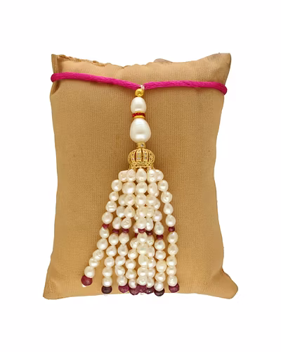 Sacred Thread of Ruby Lumbha Rakhi-White-3