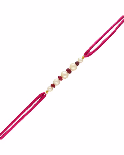 Thread of Trust Real Ruby Rakhi For Brother-White-2