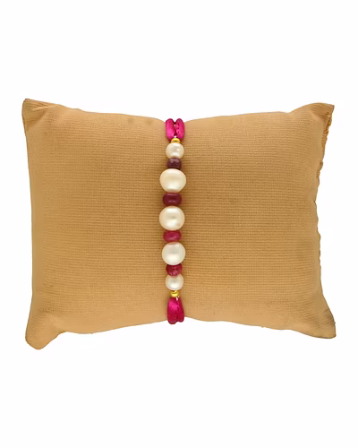 Thread of Trust Real Ruby Rakhi For Brother-White-3