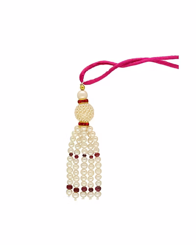 Pearled Grace Of Ruby Lumba Rakhi-White-1