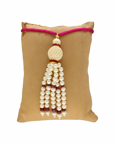 Pearled Grace Of Ruby Lumba Rakhi-White-3