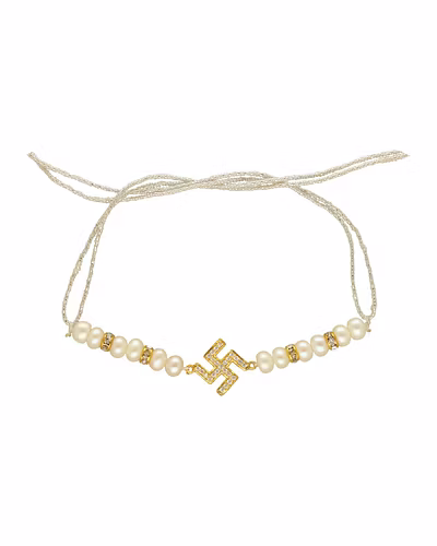 Swastik 925 Silver Rakhi For Brother-White-1