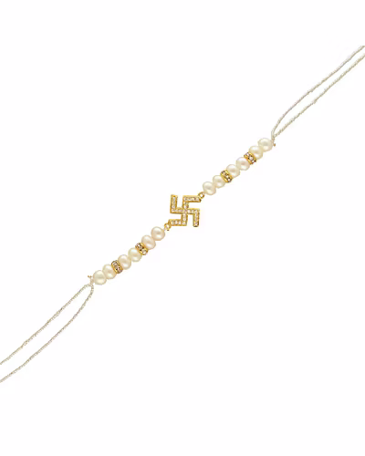 Swastik 925 Silver Rakhi For Brother-White-2