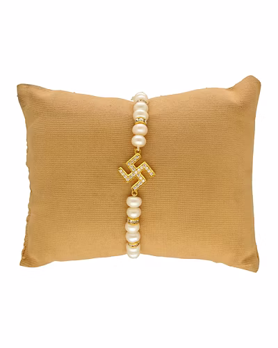 Swastik 925 Silver Rakhi For Brother-White-3
