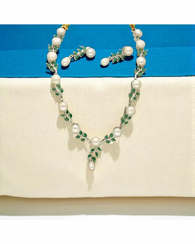 Leafy Blossom Pearl Necklace Set-JPJUl-25-034