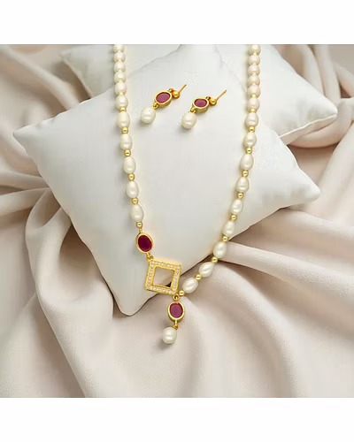 Celestia Crest Pearl Necklace Set-JPJUl-25-036