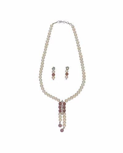 Heritage Glint Pearl Necklace Set-White-3