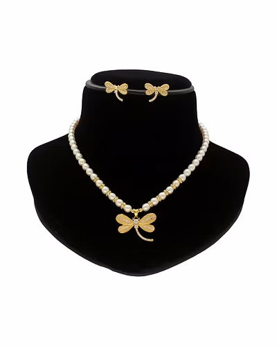 Gleaming Tiara Pearl Necklace Set-White-1