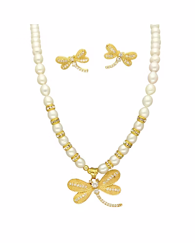 Gleaming Tiara Pearl Necklace Set-White-2