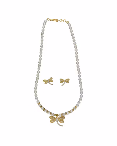 Gleaming Tiara Pearl Necklace Set-White-3
