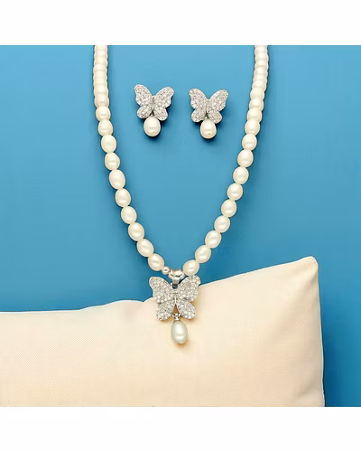 Charming Butterfly Pearl Necklace Set-JPJUl-25-040