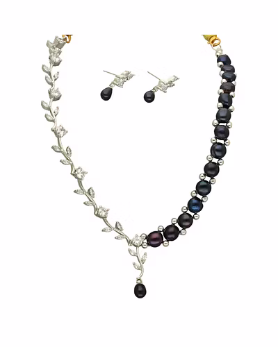 Regal Ember Pearl Necklace Set-Grey-2