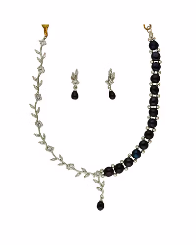 Regal Ember Pearl Necklace Set-Grey-3