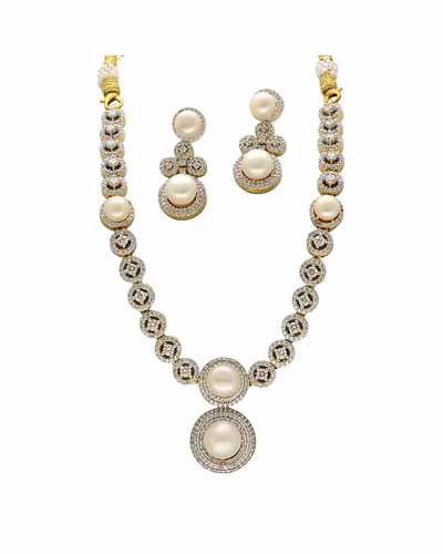 Whirling Glory Pearl Necklace Set-White-3