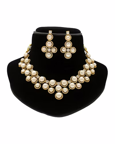 Winged Grace Pearl Necklace Set-White-1