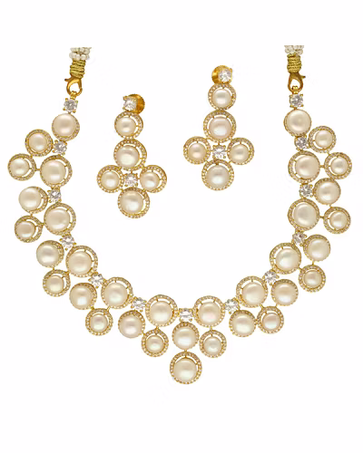 Winged Grace Pearl Necklace Set-White-2
